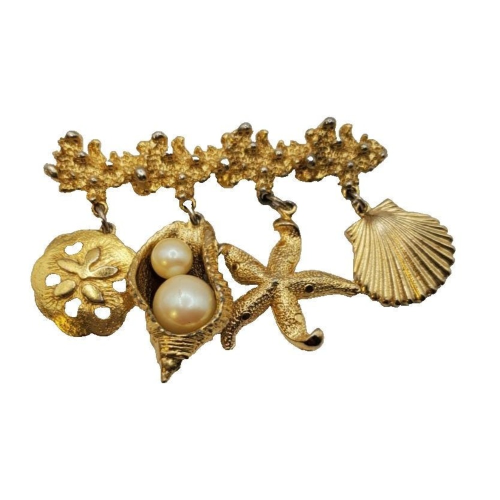 Vintage Beach Pin Seashells‎ Color Gold
